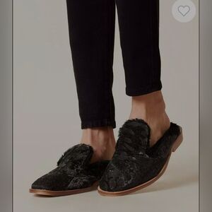 Free People Black Faux Fur Backless Mules